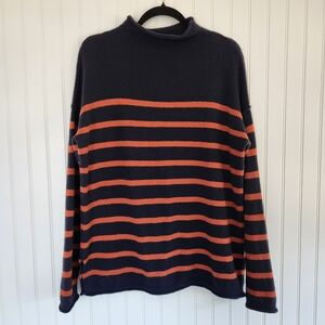 MADEWELL Navy Blue Orange Striped Merino Wool Alpaca Blend Mock Neck Sweater S